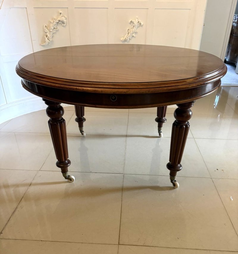 Antique Victorian Mahogany Extending Dining Table, Wind Out Oval Dining Table on Castors - Image 5